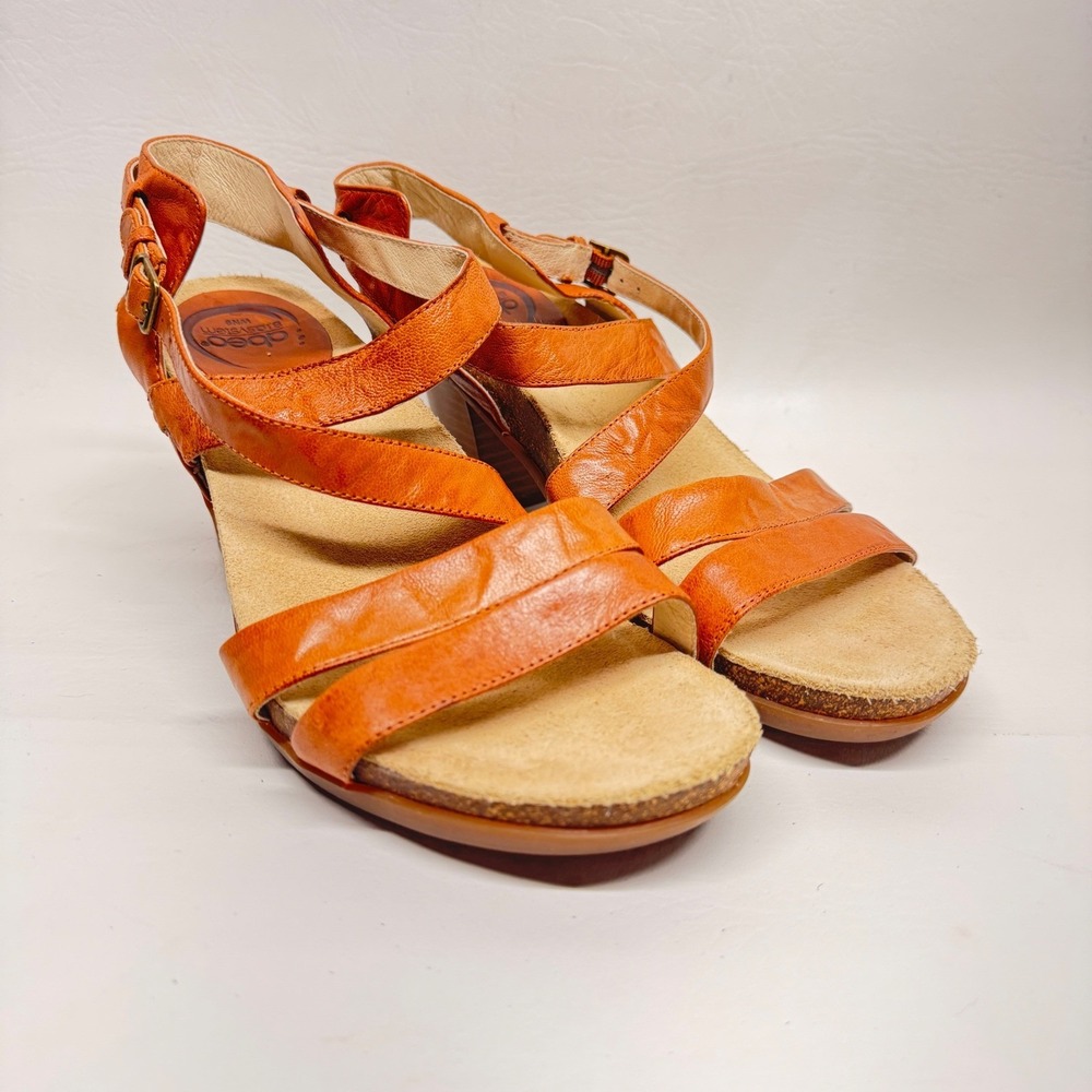 Abeo Biana Sandal Women 9N Orange Leather Block Heel Strappy Boho Comfort B.I.O.